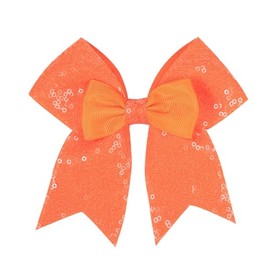 Glitter Cheer Hair Bows Ponytail Holder Elastic Band Sequins Bow-knot Hair Ties for Cheerleading Teen Girls.(FS20-Orange)