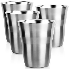 Beasea Metal Cups 8 oz Set of 4, Stainless Steel Cup 8 oz Double Wall Stackable Small Mini Glasses Insulated Drinking Tumblers for Home Restaurant Office Camping Party