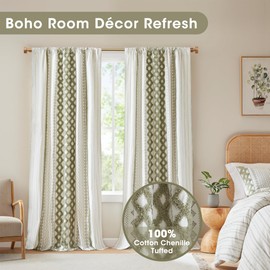 INK+IVY Imani 100% Cotton Single Panel Curtain Tufted Chenille Stripe Geometric Print Mid-Century Look Rod Pocket Top Drape for Living Room, Privacy Window Treatment for Bedroom, 50" W x 95" L, Green
