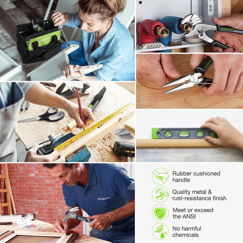 WORKPRO Home Tool Set with 20V Cordless Lithium-Ion Drill Driver,