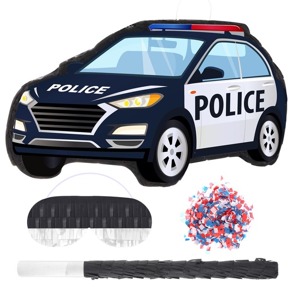 Shappy Police Car Pinata for Birthday Party Police Car Themed Piñata with Blindfold Stick Confetti Police Birthday Party Decorations for Mexican Fiesta Party Supplies Favor, 16.1 x 9.6 x 2.95 Inch