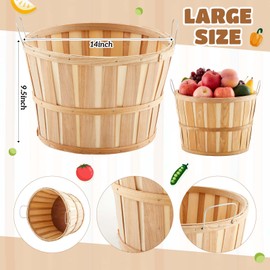 Marsui 4 Pcs Jumbo Half Bushel Baskets 14 x 9.5 inch Large Round Wooden Apple Basket with Handles Handcrafted Produce for Farmers Market Fall Harvest Fruit Personal or Commercial Use