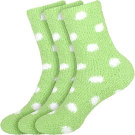 BambooMN Super Soft Warm Microfiber Cozy Fuzzy Polka Dot Socks - 3 Pairs - 09 Spring Green