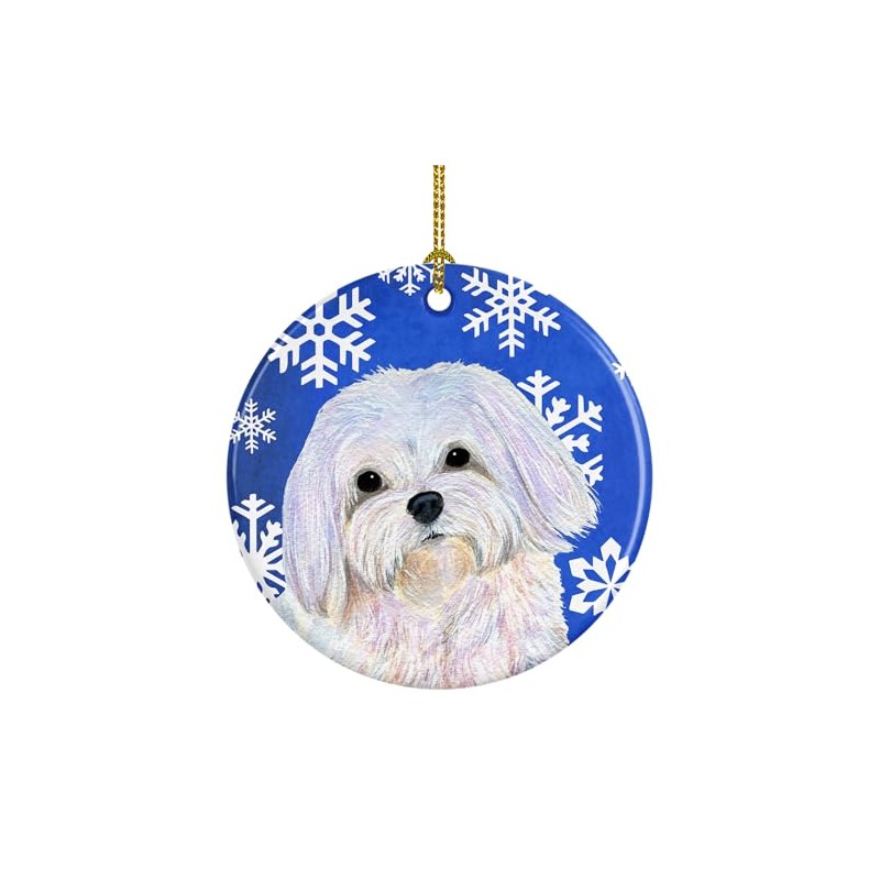 Caroline's Treasures SS4620-CO1 Maltese Winter Snowflakes Holiday Christmas Ceramic Ornament,