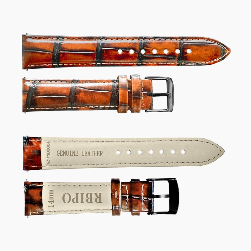 RBIPO Genuine Leather Watch Strap, Alligator Grain Quick Release Replacement