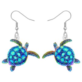 BAMAY acrílico lindo mar pendientes de tortuga cuelgan animales del océano joyería novedad tortuga regalos para las mujeres (Azure)