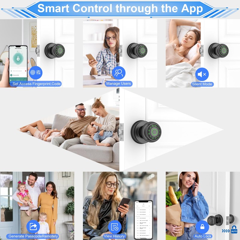 Gavdhe Fingerprint Door Knob-Fingerprint Door Lock with Keypad & App