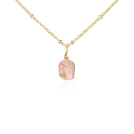 Pink Peruvian Opal Raw Crystal Pendant Necklace in 14k Gold Fill Satellite