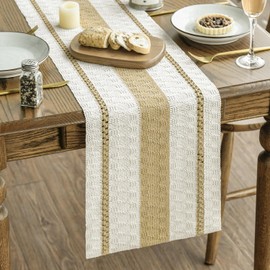 Artoid Mode Burlap Brown Farmhouse Woven Rustic Table Runner, Seasonal Holiday Hollow Kitchen Dining Table Decoration for Home Party Decor 12x36 Inch