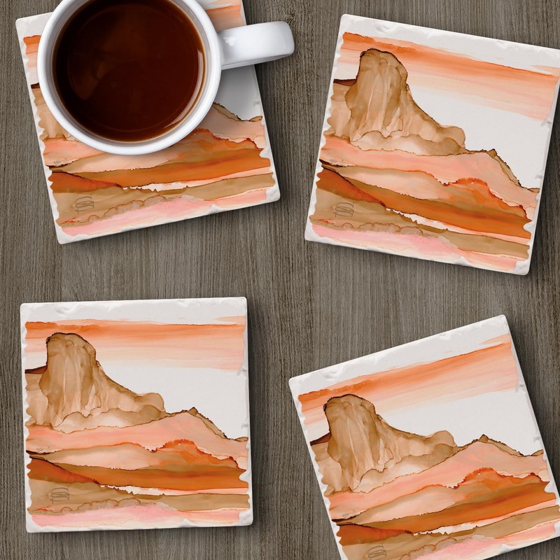 Thirstystone Desertscape 4-Pack Tumbled Tile Stone Coasters with Protective Cork