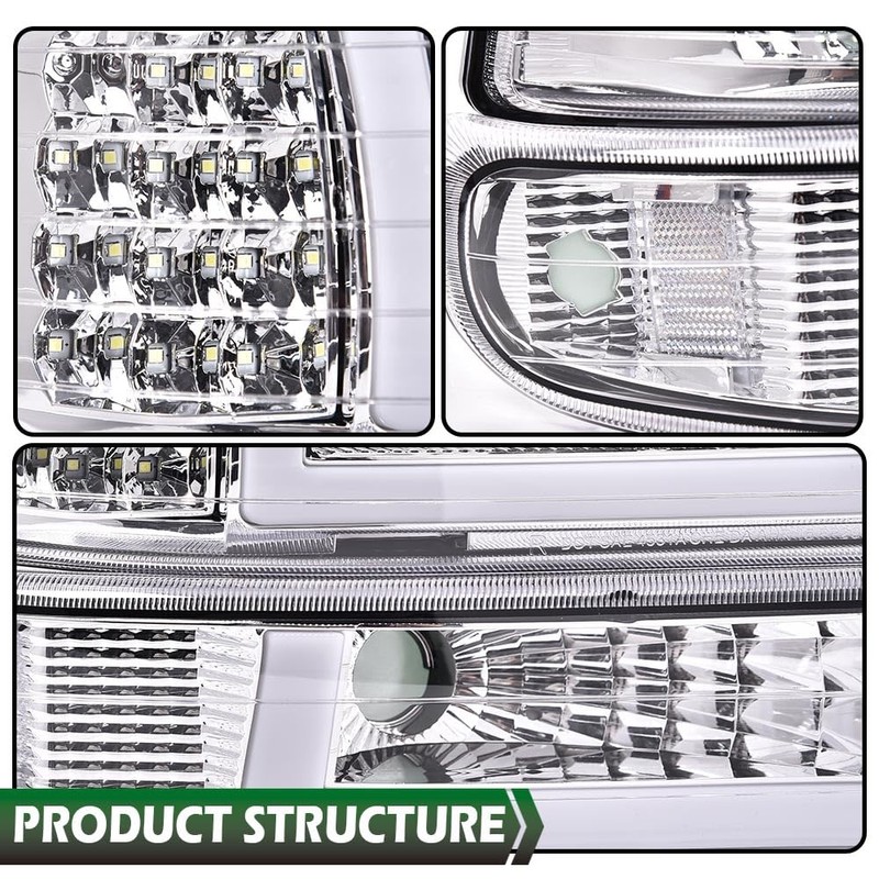 LQI Headlight Assembly Compatible with Chevy Silverado 1500 2500 1999-2002/Fit