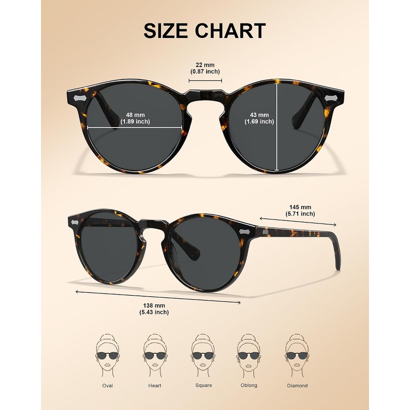 CARFIA Gafas de Sol Redondas para Mujer Rostro Pequeño Acetato