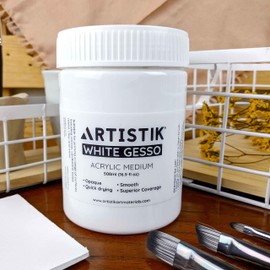 ARTISTIK White Gesso Acrylic Medium - 500 ml Professional Grade Surface Prep Paint Applies Smooth on Surface - Liquid Primer for Canvas and More