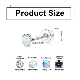 ZORVUJI Small 4 mm Titanium Earrings for Sensitive Ears, Moonstone Opal Earrings Set for Women, Girls, Kids, Hypoallergenic Earrings