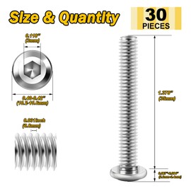 30Pcs M5 x 35mm M5 Screws Flat Head Hex Socket Cap Screws Bolts, M5 Bolt 304 Stainless Steel Furniture Screws Full Thread, Bright Finish & Hex Spanner by Mywish