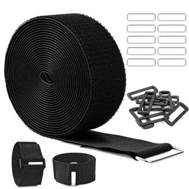 5 m x 5 cm Tape with 20 Buckles, Free Cutting Length, Cable Ties, Resealable, Cable Tie, Tape, Black for Cables, Cords, Hoses, etc