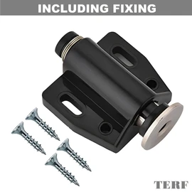 TERF® Push to Open Door Catch Black Single Magnetic Pressure Touch Release Catches Latch for Open and Close The Door with a Single Push including Fixing Screw - Pack of 2