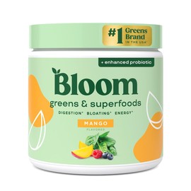 Bloom Nutrition Green Superfood | Super Greens Powder Juice & Smoothie Mix | Complete Whole Foods (Organic Spirulina, Chlorella, Wheat Grass), Probiotics, Digestive Enzymes, & Antioxidants (Mango)