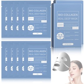 SINYI 10pcs Bio Collagen Mask，Collagen Mask,Mascarilla Nocturna de Colágeno,Hidratante y nutritiva,Deep collagen mask，Reducir los poros（2 Cajas - 10 pcs）