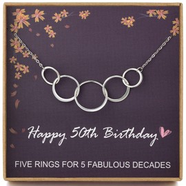 MADAOGO 50th Birthday Gifts for Women, 925 Sterling Silver 5 Circle Necklace, 50th Birthday Necklace, Presents for 50-Year-Old Women
