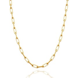 ASDULL 925 Sterling Silver Paperclip Chain 3mm Gold Paperclip Necklace for Women Gold Link Chain Necklace for Men 20 Inches