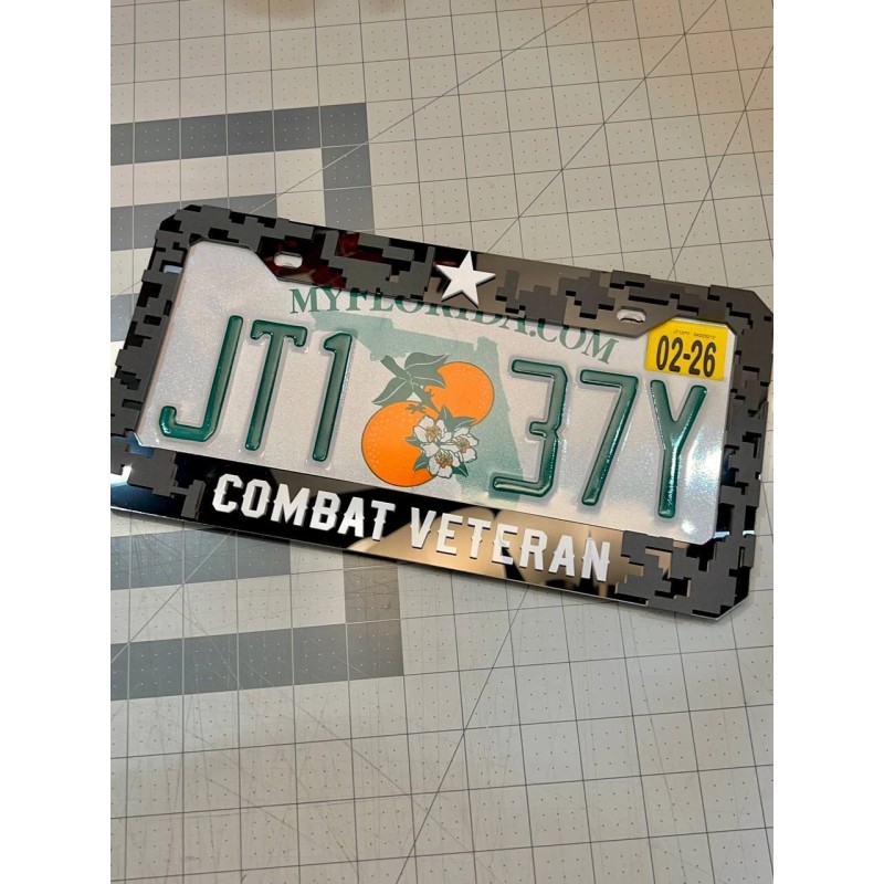 plate frame COMBAT VETERAN Black License Plate Frame Cover, Frame,