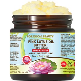 Botanical Beauty PINK LOTUS OIL BUTTER 100% Natural 8 Fl.oz.- 240 ml. Pink Lotus Essential Oil in Shea Nut Butter for FACE, SKIN, BODY, HAIR, NAILS. Beauty Skin Moisturizer Oil Butter