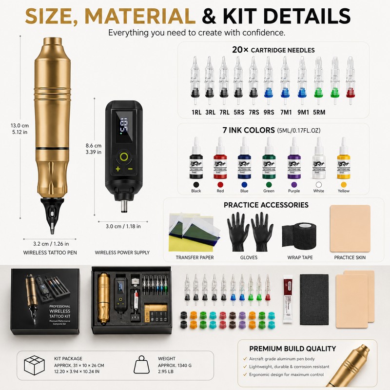 Wireless Rotary Tattoo Pen Kit for Body Art Practice –