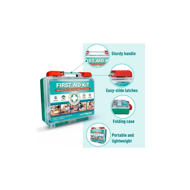 110 Pcs First Aid Kit Hardcase Box Premium Medical Supplies
