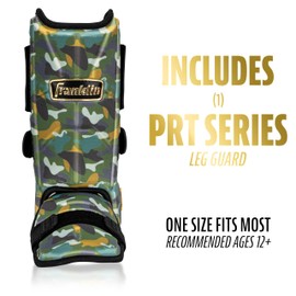 Franklin Sports Baseball + Softball Leg Guard - PRT Series Adult Shin + Foot Shield for Batting - Protective Leg + Ankle Guard with Toe Plate - Right Hand + Left Hand Hitters - Camo/Gold - One Size