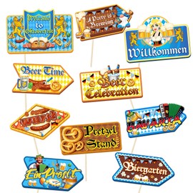 HOWAF 20pcs Oktoberfest Sign,Welcome to German Beer Festival Directional Yard Signs for Oktoberfest Party Decoration,Bavaria German Beer Festival Yard Sign with Sticks,Oktoberfest Cutouts Photo Props
