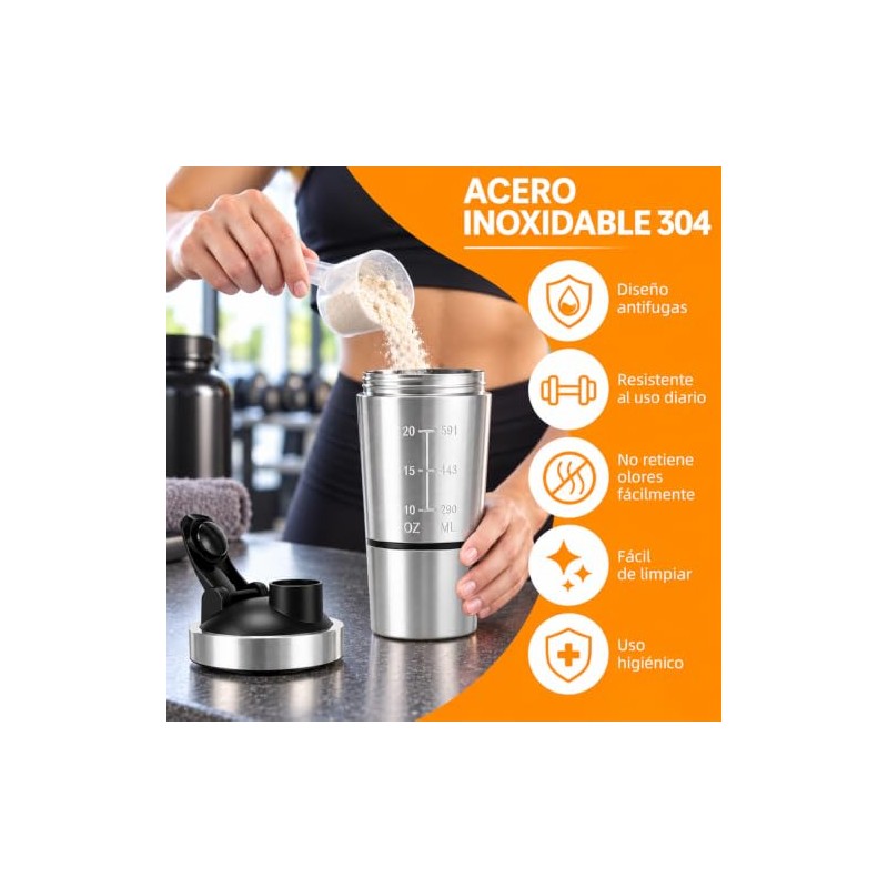 Janety Shaker Prote?na de Acero Inoxidable 600 Ml con Compartimento