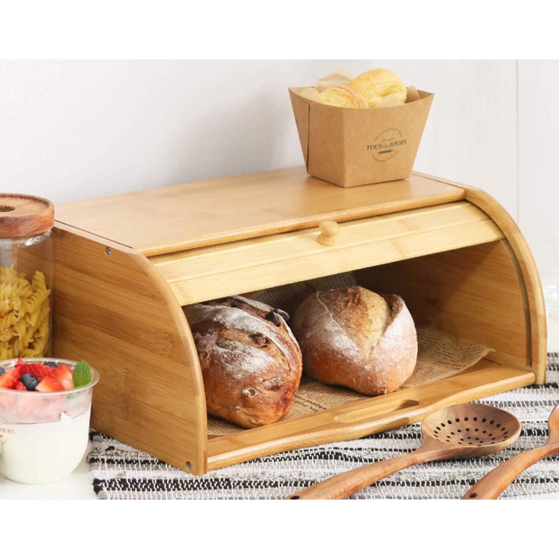 Lawei Bamboo Bread Box, Large Natural Roll Top Wood Bread