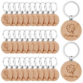 Hysagtek Key Ring Lucky Charm, Round Clover Pendant with "Du schaffst das", Ideal as a Gift for Keys, Decoration, Pet and More, Lucky Key Fob Wooden (16 & 32 Pieces), wood-coloured