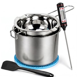 LumaCraft Double Boiler Pot for Melting Wax, Stainless Steel Candle Making Kit with Silicone Spatula, Thermometer & heat-resistant mat for Soap Chocolate DIY Crafts(1400ml+600ml)