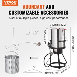 VEVOR Seafood Boiling Kit & Turkey Fryer, 30-qt Boiler Steamer Cooker Set, Outdoor Aluminum Frying Pot, 54,000 BTU Burner Propane Gas Boiler, Gifts for Thanksgiving Day