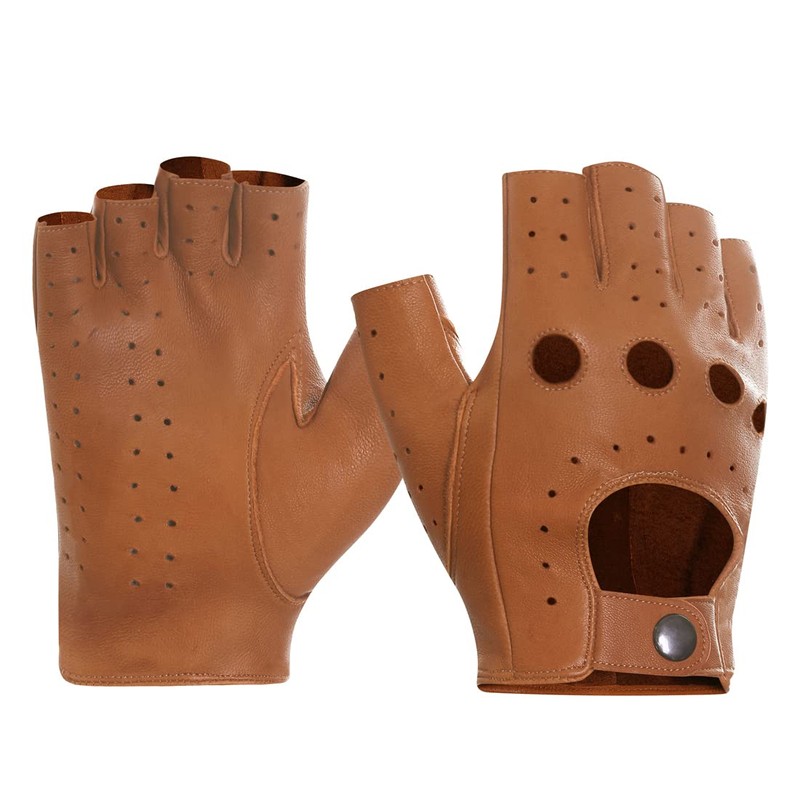 Harssidanzar GM032EU Men's Fingerless Half Finger Leather Driving Gloves Lambskin