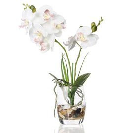 Jusdreen Artificial Flower Bonsai with Vase Vivid Orchid Flower Arrangement Phalaenopsis Flowers Pot for Home Office Décor Table Centerpiece House Decorations - Color: Ceramic-Purple