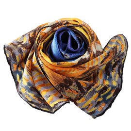 JWSilk Long Charmeuse Silk Scarf Classic Art (Brown)