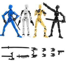 4Pack Assembled Titan T13 Action Figures Set - Lucky Dummy Nova 13 Action Figure Robot Anime Stick Figures Fidget Toys for Boys Multi Movable Joints Gifts Toys for Kids (Golden+White+Blue+Black)