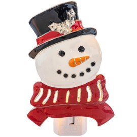 Ganz Midwest Illuminated White, Black, & Red 3 x 5 Inch Zinc Decorative Holiday Décor Christmas Nightlight, Jolly Snowman