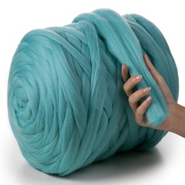 MeriWoolArt® 100% XXL Merino Wool Yarn, 4 - 5 cm Thick Wool Yarn, Felting Wool Dry Felting, Wet Felting, DIY Wool Yarn Blanket, Baby Wool, Arm Knitting Blanket Yarn, Azure Blue, 500 g
