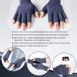 HENOTIC Arthritis Compression Gloves for Women Men, Fingerless Breathable & Moisture Wicking Compression Gloves for Relieving Carpal Tunnel Aches, Rheumatoid Pains, Joint Swell Navy M