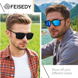 FEISEDY Square Sunglasses For Men Women Retro Trendy Rectangle Classic Sunglasses Fashion Vintage Frame Polarized UV400 B0288