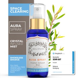 BALIPURA - Space Clearing Healing Aura Crystal Spray - Black Tourmaline & Selenite Crystals - Tea Tree, Lavender & Clary Sage Organic Essential Oils Blends - Handmade in Bali - 3.4 fl.oz