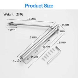 Door Closer, Outdoor Rod Door Closer, Door Closer Indoor Stainless Steel, Adjustable Door Recliner Lightweight Automatic Spring Loaded Door Closer, Door Closer, Automatic Door Closer