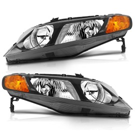 OCPTY Headlight Assembly Pair Replacement For 2006-2011 for Honda Civic Black Housing Amber Reflector Clear Lens Bulbs Not Included