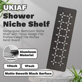 UKIAF 12 Inch Black Frosted Aluminum Material Shower Niche Shelf Rectangular Bathroom Niche Shelf with Floral Design Fits Prefabricated Tile Niches 1 Pack