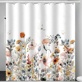 Ezmine Floral Shower Curtain Waterproof Plant Bathroom Decoration Leaves Shower Curtain Washable Bathroom Curtain Decor Quick-Drying Shower Curtain for Bathroom with 12 Hooks 180x180cm (71"x71")