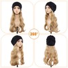 Long Curly Hair Synthetic Hat Wig, Knitted Hat with Hair
